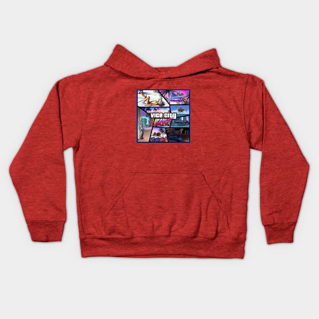 Vice City Nights Album Art Kids Hoodie by Lazerbeam Sunset